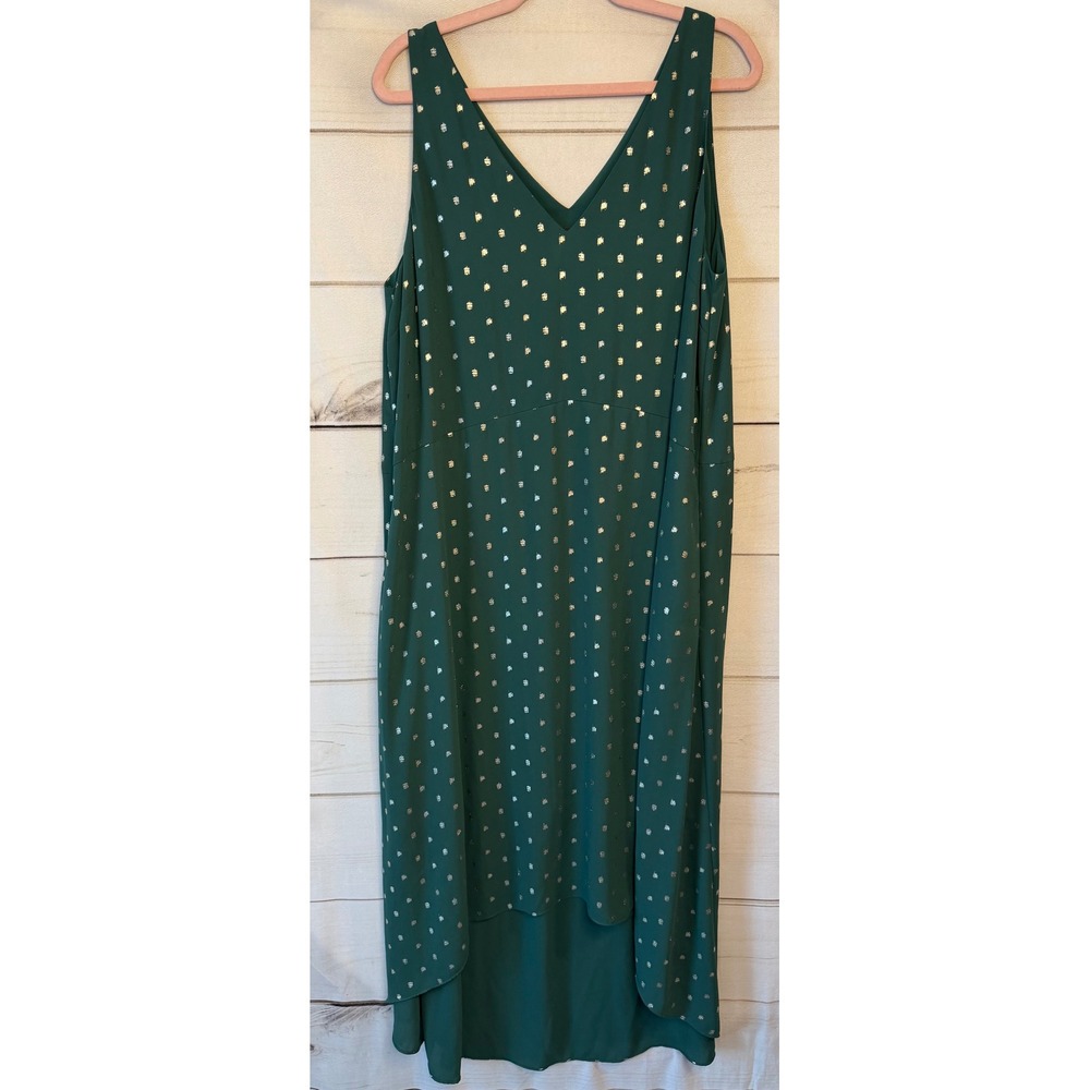 Ted Baker London Printaa Green Metallic Gold Foil Dot High Low Midi Dress Size 5